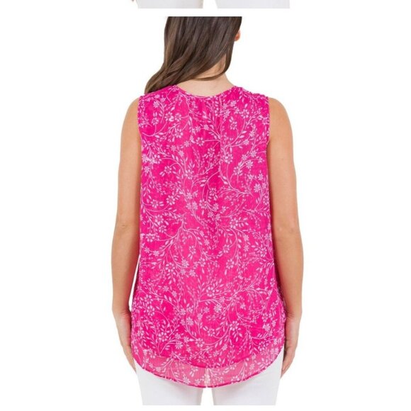 Cristina B Pink Sleeveless Floral Print Blouse Multi Layered Hi low Womens Sz L - Picture 2 of 9